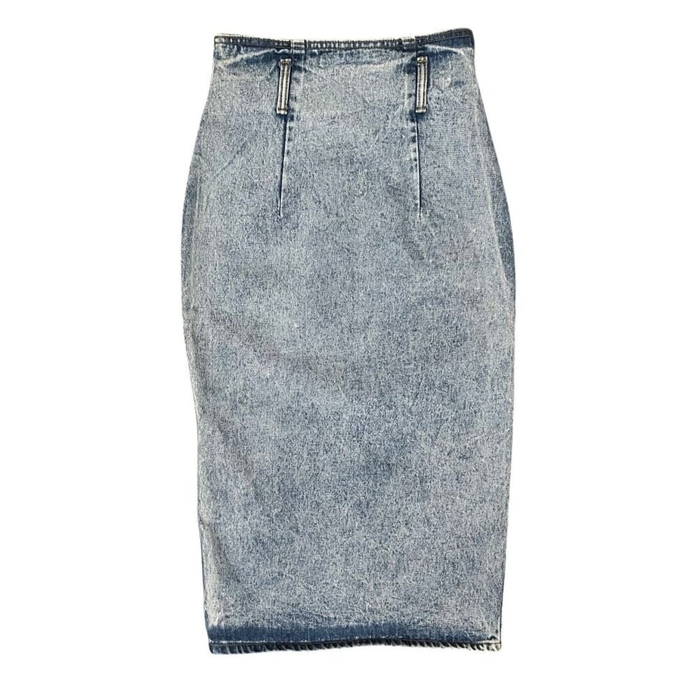 Vtg 80s Zena Denim Midi Pencil Skirt Acid Wash High Rise Size 7 Rocker Grunge